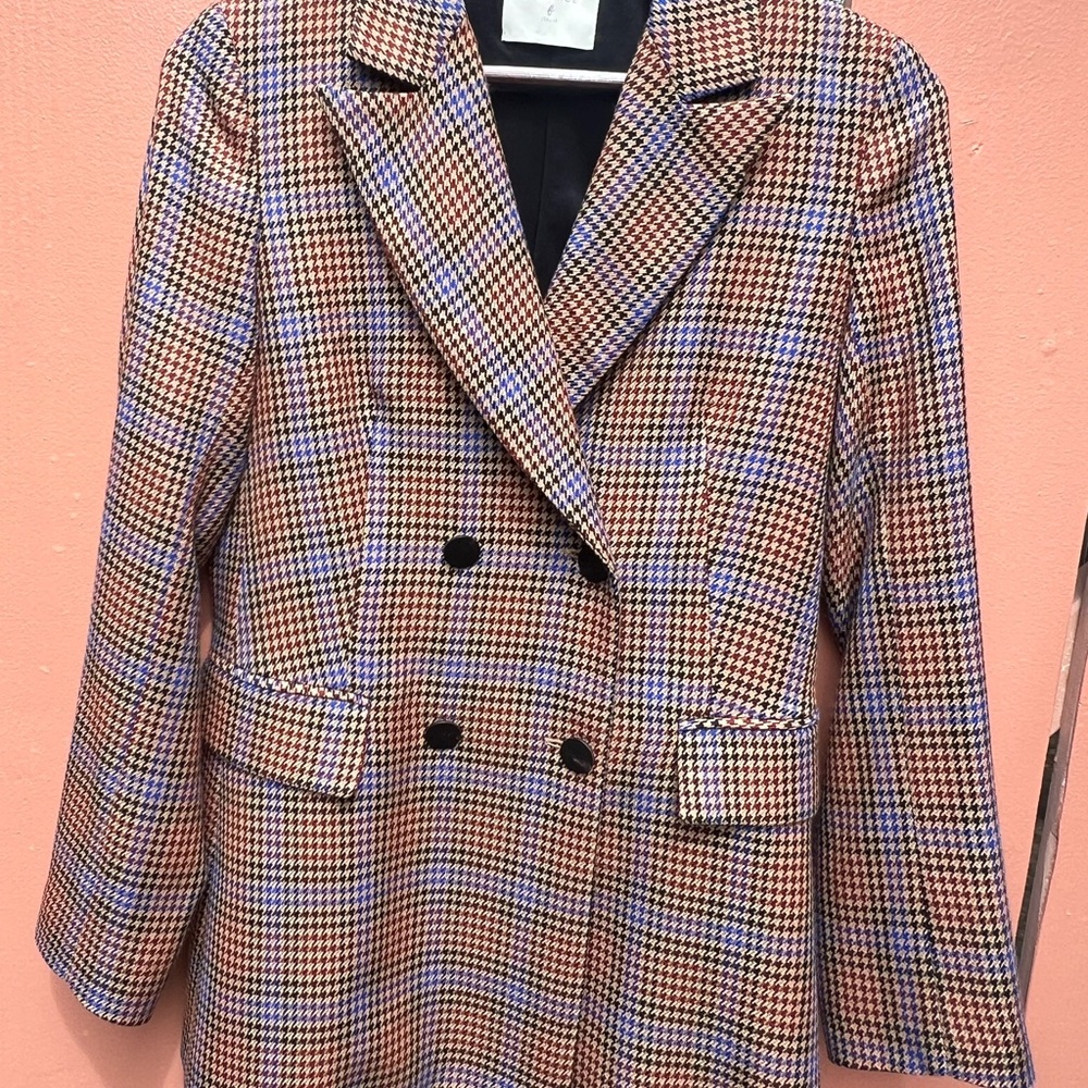 Double-Breasted Plaid Blazer Jacket - Brown Multi - Picture 8 of 10